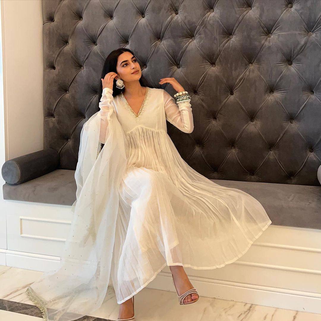 Elegant White Party Wear Alia Cut Anarkali Gown Set with Dupatta Bottom  XL