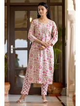 Load image into Gallery viewer, Enchanting Light Pink Hand block Printed Cotton Suit Set with Mirror &amp; Tikki Work ClothsVilla