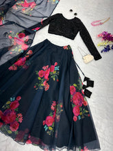 Load image into Gallery viewer, Exquisite Black Floral Lehenga Set ClothsVilla
