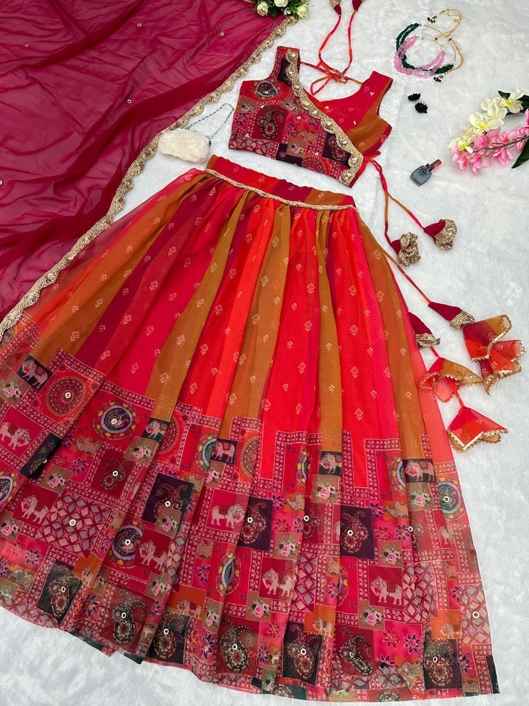 Exquisite Red Real Kalamkari Lehenga with Modern Touch ClothsVilla