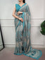 Firozi Printed Satin Silk Saree ClothsVilla