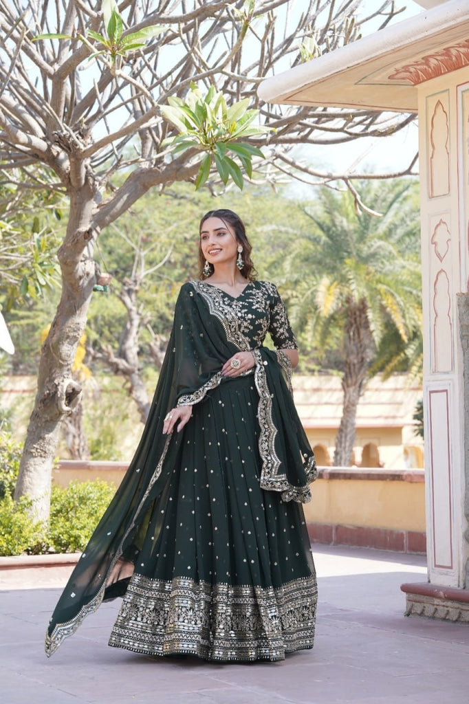 Shimmering Green Faux Georgette Lehenga Choli Set with Heavy Sequin Work ClothsVilla
