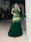 Green Gaji Silk Printed & Handwork Kurti Set with Georgette Plazo and Dupatta – Fully Stitched ClothsVilla