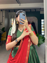 Load image into Gallery viewer, Green Kalyani Cotton Lehenga Choli Set with Flowy Georgette Dupatta for Timeless Elegance ClothsVilla