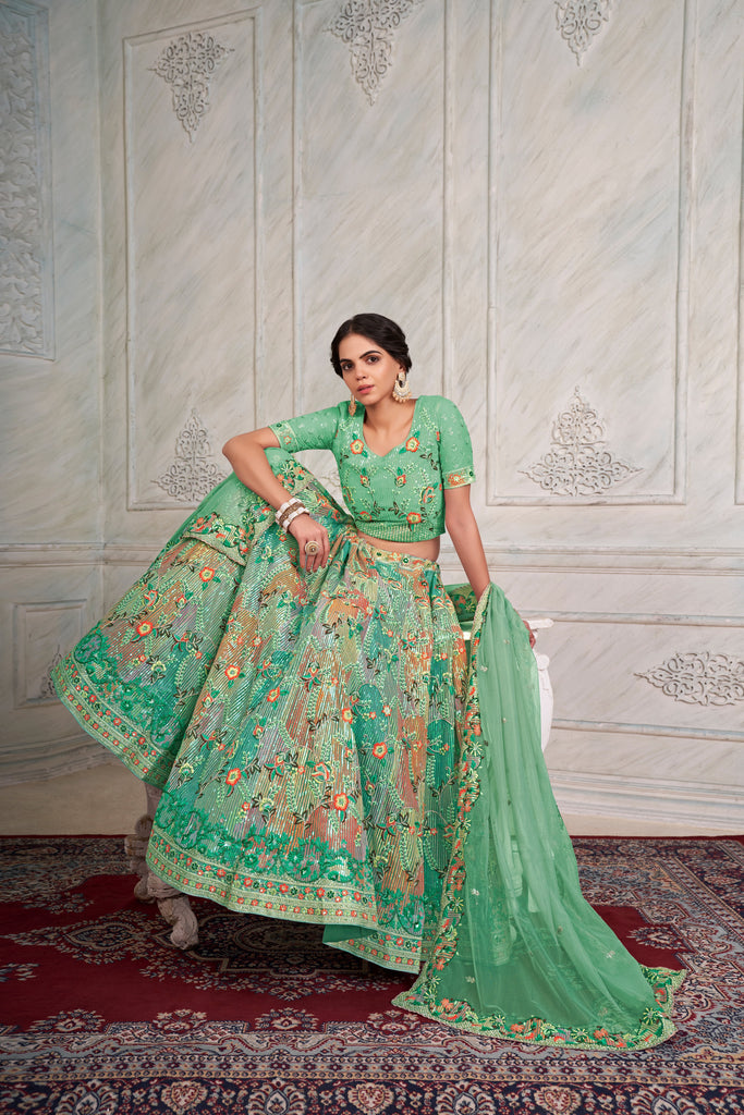 Mesmerizing Green Lehenga Choli Set - Embroidered Elegance ClothsVilla