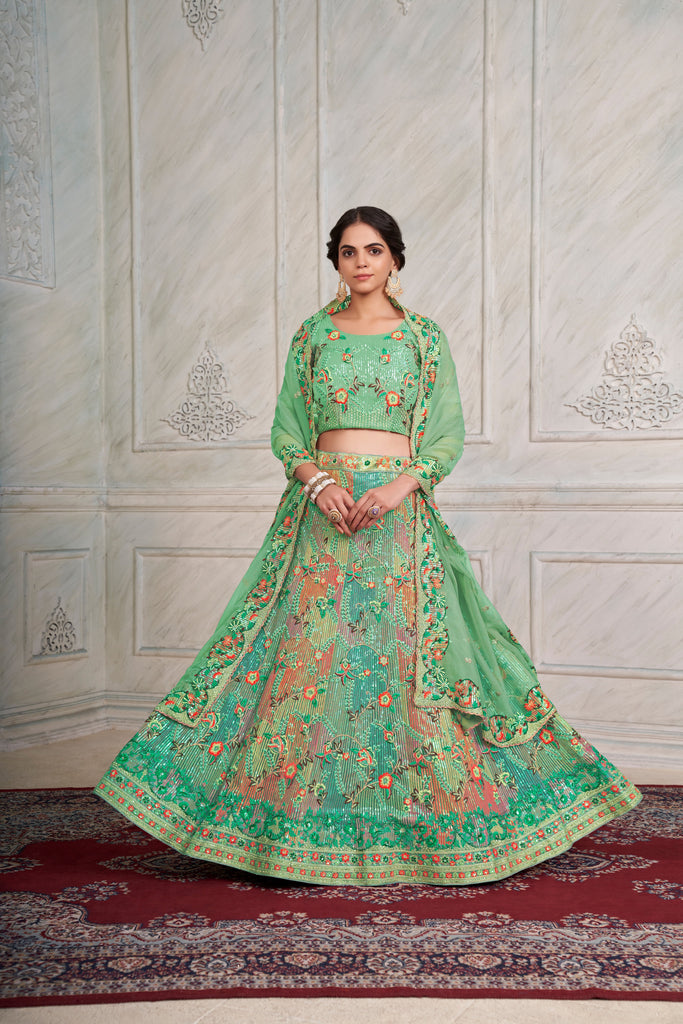 Mesmerizing Green Lehenga Choli Set - Embroidered Elegance ClothsVilla