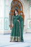 Green Nylon Jacquard Readymade Gown with Dupatta Set - Embroidery & Zari Sequin Work ClothsVilla