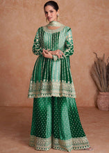 Load image into Gallery viewer, Green Pakistani Outfit Wear Sharara Dress For Women Wedding Gharara Salwar Kameez With Embroidered Dupatta Bridesmaid&#39;s Wear Sharara Suit&#39;s ClothsVilla