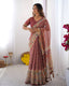 Maroon Handloom Cotton Saree with All-Over Floral Print & Multicolor Royal Procession Pallu LINEN HANDLOOM