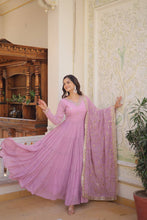Load image into Gallery viewer, Lavender Captivating Unique Colored Faux Georgette Embroidered Gown with Sequined Dupatta ClothsVilla