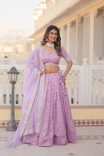 Load image into Gallery viewer, Lavender Dazzling Designer Dyeable Pure Viscose Jacquard Lehenga Choli Set with Sequins Embroidery ClothsVilla