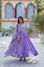 Lavender Luxury Star Georgette Gown with Designer Embroidered Dupatta – 5-Layer Frill Flai