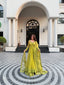 Lemon yellow Designer Butterfly Net Kediya Shrug Lehenga Set with Sequins & Thread Work ClothsVilla