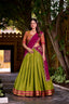 Light Green Kanchipuram Zari Weaving Lehenga with Rani Pink Embroidered Georgette Dupatta ClothsVilla