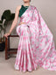 Light Pink Elegant Floral Printed Satin Silk Saree with Mono Benglory Blouse Piece ClothsVilla