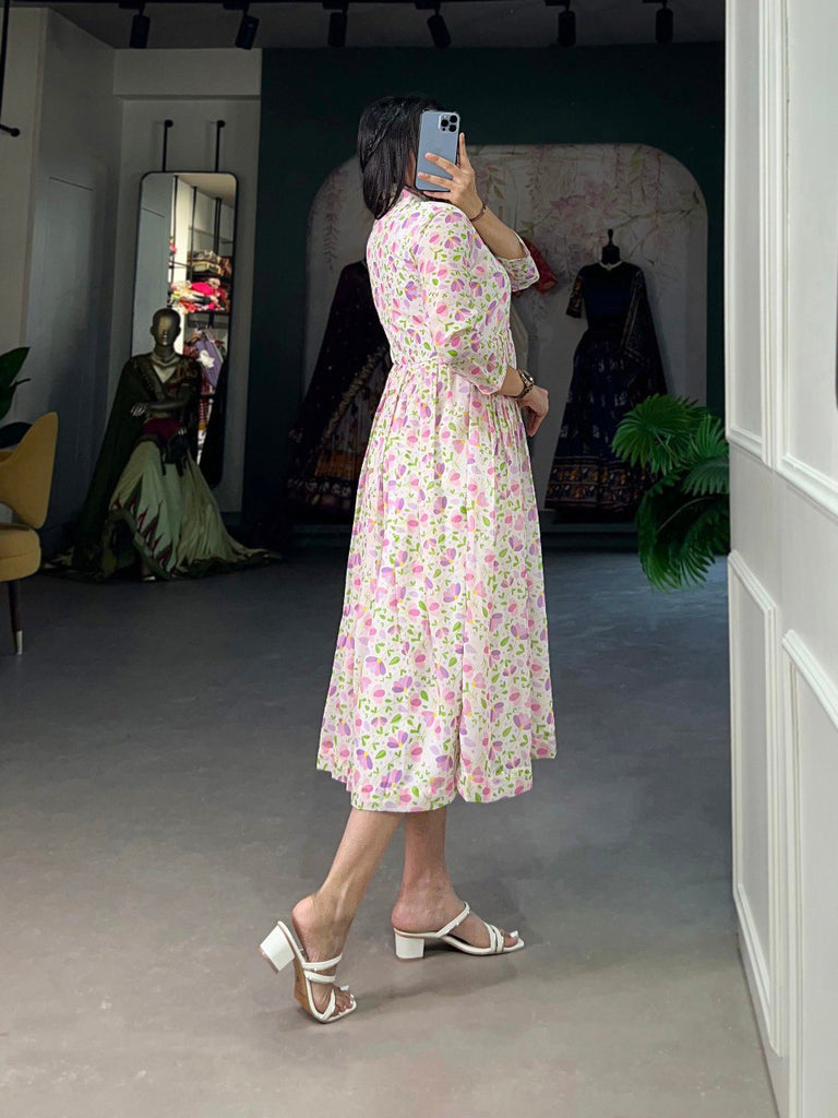 Light Pink Floral Georgette Frock - Elegant Spring Dress ClothsVilla