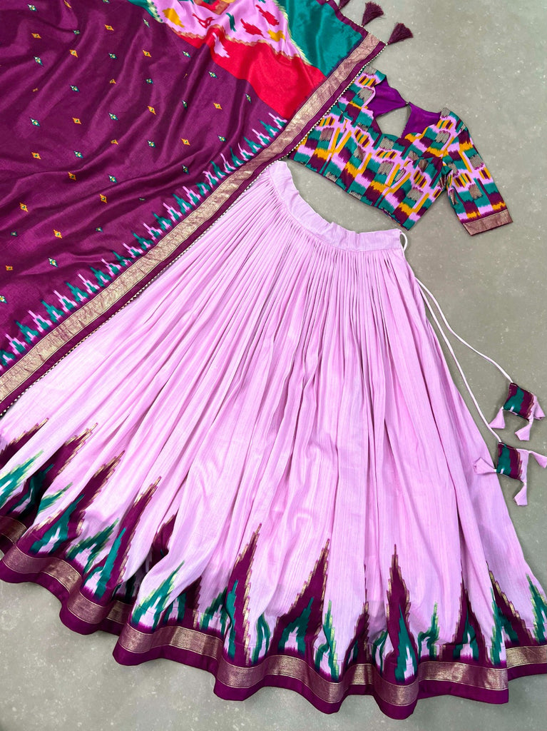 Luxurious Light Pink Printed Tussar Silk Lehenga Choli with Foil Work - Set of 3 ClothsVilla
