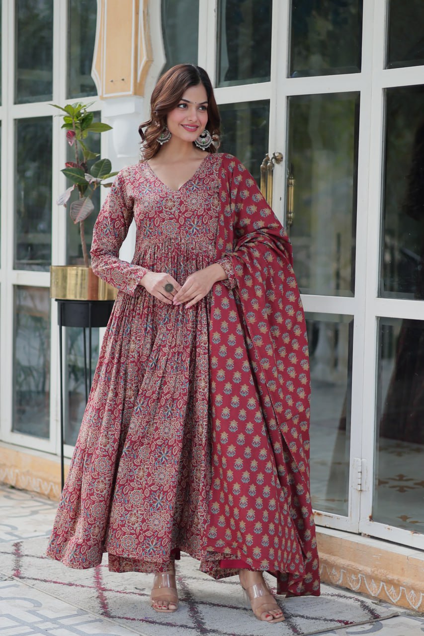 Maroon Elegant Pure Cotton Suit Set with Dupatta – Comfort Meets Style XXL