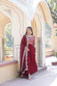Faux Blooming Maroon Embroidered Gown with Viscose Jacquard & Dupatta ClothsVilla