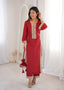 Maroon Mirror Work Kurti Pant Set & Batwa ClothsVilla