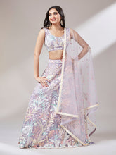 Load image into Gallery viewer, Muave Net Sequinse Work Semi-Stitched Lehenga &amp; Unstitched Blouse with Dupatta ClothsVilla