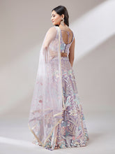 Load image into Gallery viewer, Muave Net Sequinse Work Semi-Stitched Lehenga &amp; Unstitched Blouse with Dupatta ClothsVilla