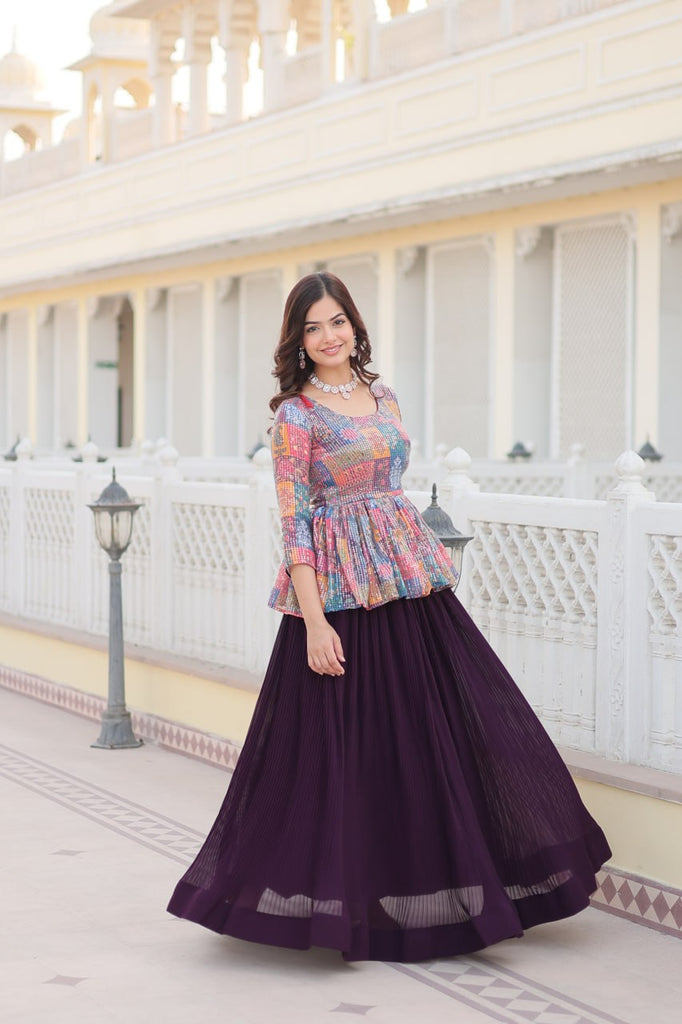 Multi Color Premium Embroidered Sequin Lehenga Choli Set with Flower Print | Readymade Co-ord Set ClothsVilla