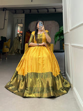Load image into Gallery viewer, Mustard Self-Design Aura Zari Weave Gown Dress ClothsVilla