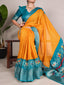 Mustard Tussar Chex Saree with Patola Print and Weaving Work Border