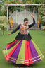 Navratri Special Multi-Color Lehenga with Black Peplum Top Kutchi Gamthi Work Full-Stitched Garba Outfit ClothsVilla