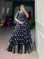 Navy Blue Checks Zari Border Dress ClothsVilla