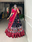 Navy Blue Color Patola Print Tussar Silk Lehenga Choli Set ClothsVilla