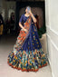 Navy Blue Elegant Kalamkari Tussar Silk Lehenga Set with Foil Work & Gotta Patti Dupatta