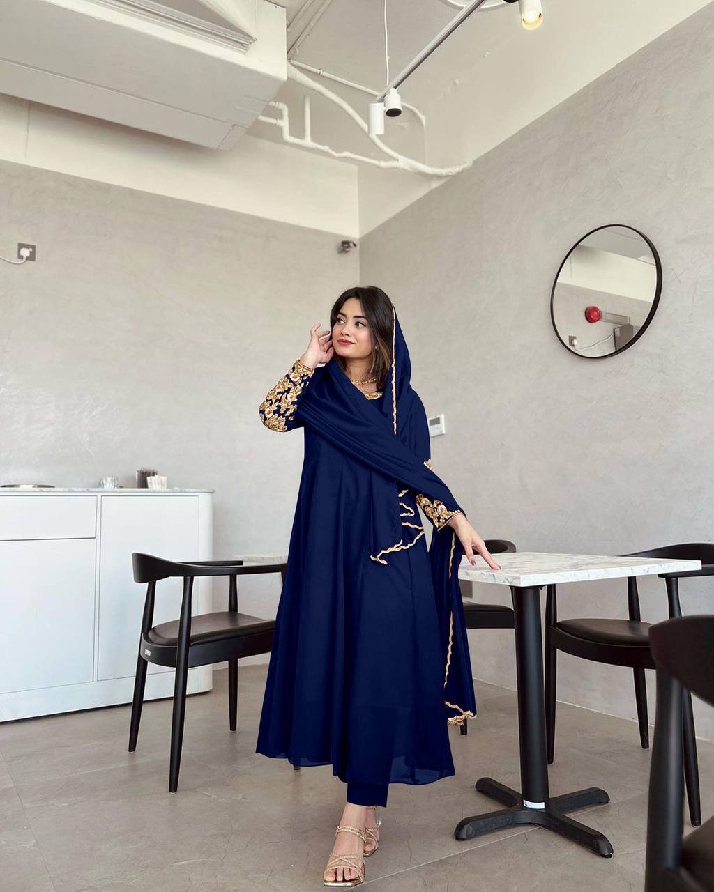 anarkali dress navy blue Premium Designer Party Wear Gown, Dupatta & Bottom Set Frock suit