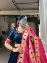 Load image into Gallery viewer, Navy Blue Vichitra Silk Lehenga Choli with Paithani Lace and Zari Dupatta ClothsVilla