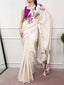 Off White Silk Printed Saree with Pearl Lace ClothsVilla