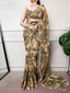 Olive Floral Saree with Pearl Lace ClothsVilla