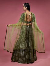 Load image into Gallery viewer, Olive Georgette Sequinse Embroidered Semi-Stitched Lehenga &amp; Blouse with Dupatta Clothsvilla