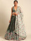 Olive Green Chinon Lehenga Choli Set with Sequin Embroidery & Organza Dupatta ClothsVilla