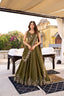 Olive Green Chocolate Crush Sequins & Thread Embroidered Lehenga Choli Set with 4-Meter Flair & Matching Dupatta ClothsVilla