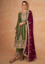 Olive Green Embroidered Chinon Suit Set with Dupatta ClothsVilla
