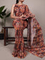 Orange Elegant Weightless Marbal Floral Print Saree with Matching Blouse – Unstitched Ensemble ClothsVilla
