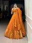 Orange Graceful Elegance Pure Chanderi Plain Lehenga with Zari Border & Sequin Embellished Dupatta