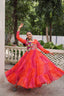 Orange Navratri Special Laheriya & Bandhej Printed Faux Georgette Gown with Kutchi Patchwork ClothsVilla