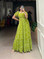 Parrot Color Floral Printed Georgette Gown – Elegant and Timeless Charm