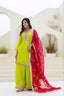 Parrot Green Elegant Organza 3-Piece Suit Set with Foil Embroidery, Pearl & Sequins Lace Work – Fully Stitched Ready to Wear ClothsVilla
