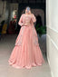 Shimmering Peach Georgette Indo-Western Lehenga Set with Sequinned Choli and Koti ClothsVilla