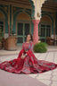 Red Festive Printed Rayon Lehenga Choli Set with Gota Patti & Kodi Lace ClothsVilla.com