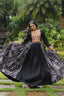 Black Designer Heavy Rayon Gown with Kutchi Gamthi Work and Printed Flair Clothsvilla
