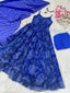 Blue Georgette Anarkali Suit with Buttersilk Pant and Digital Printed Cotton Dupatta ClothsVilla